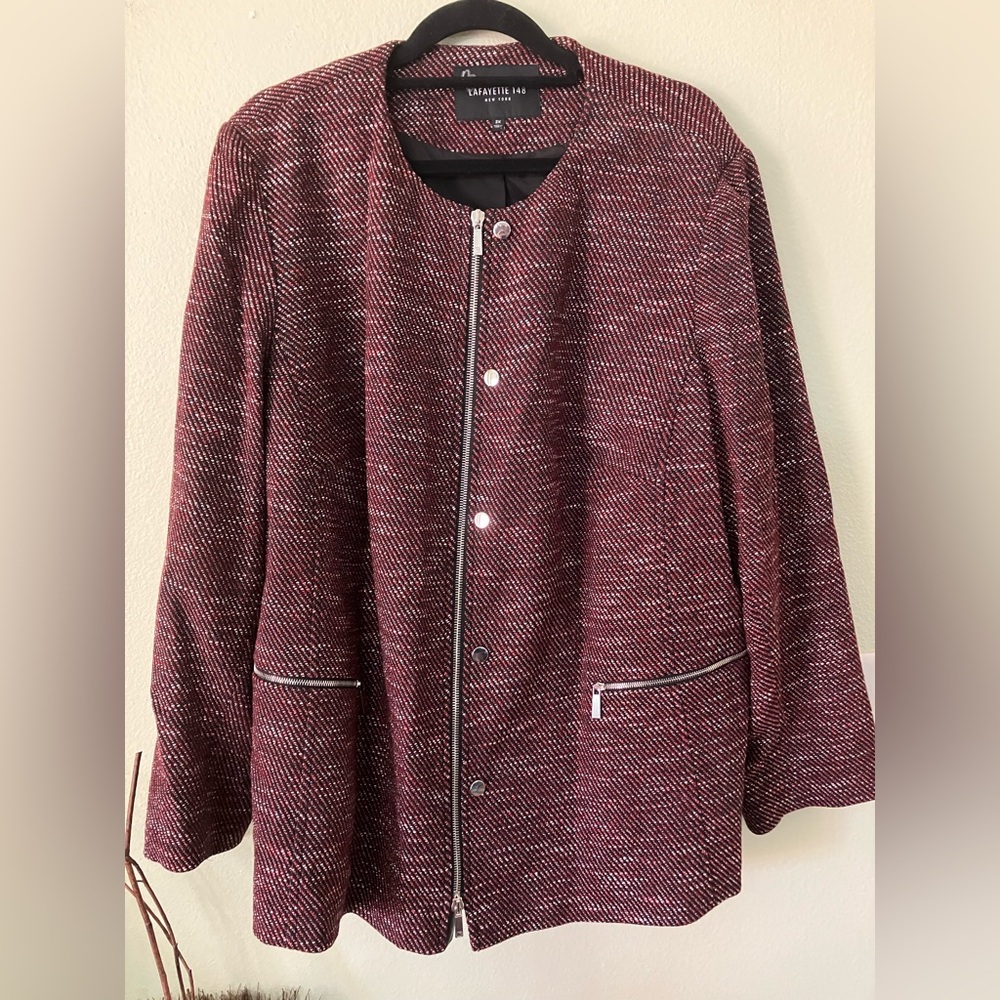 Lafayette 148 New York Black and red wool zip up blazer